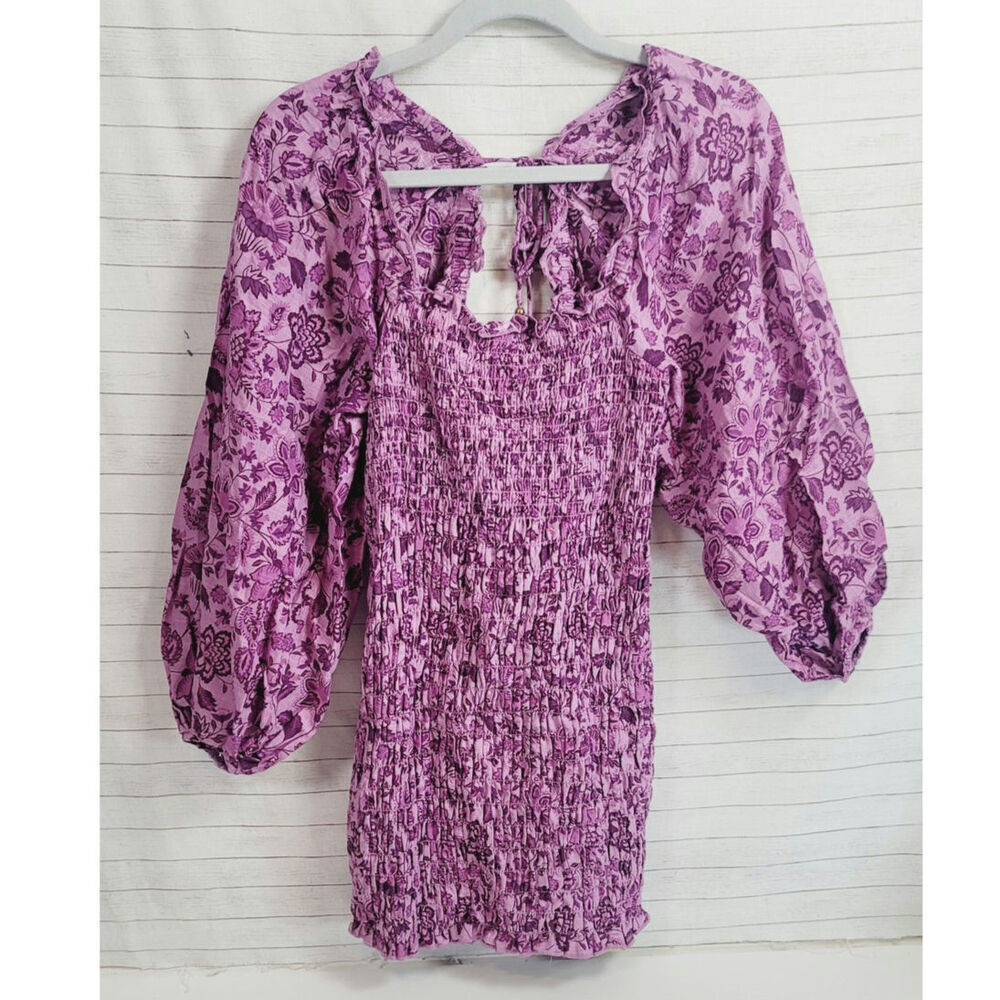Free People Smock It To Me Mini Dress in Purple, sz Small
